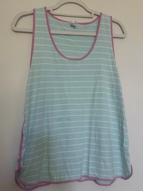 Lake Pajama Pima Cotton Tank Top Pink Blue Stripe Sz Large